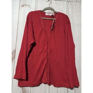 Extra Touch Sweater Womens 3X Red Button Front Cardigan Textured Knit Top